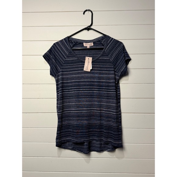 Philosophy Republic Clothing Tops - Philosophy Republic Striped Raglan T-Shirt‎ Navy Blue Viscose XS